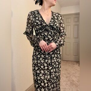 Zara Black and Cream Floral Long Sleeve Dress
